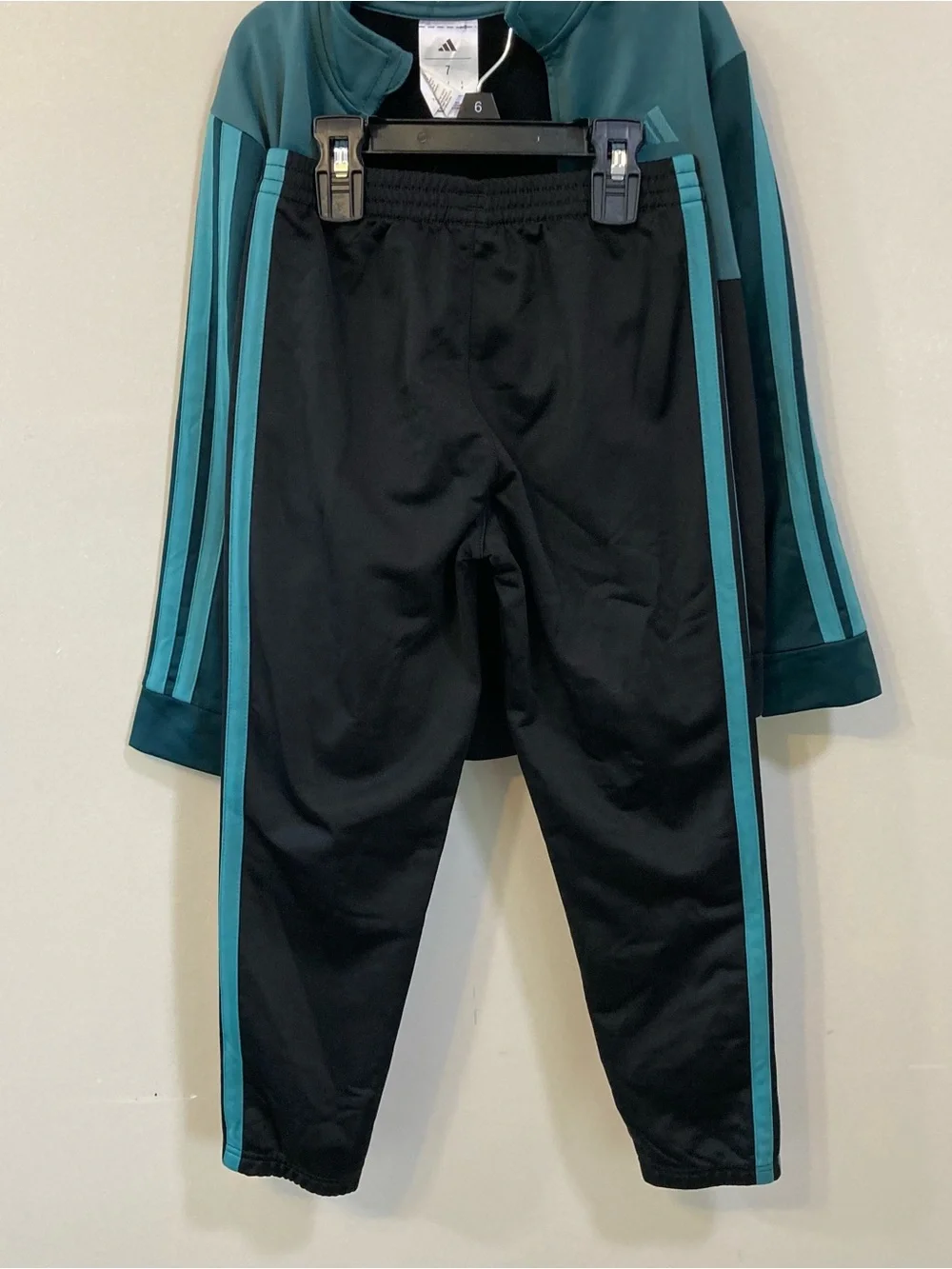 Adidas 2pc. Boys Tricot Tracksuit Sz 7 Black Green Full Zip Jacket Jogger Pants